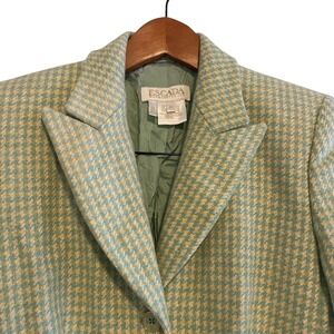 Escada Cashmere Blazer Tweed Houndstooth Light Green Peak Lapel Zegna Size 34 XS
